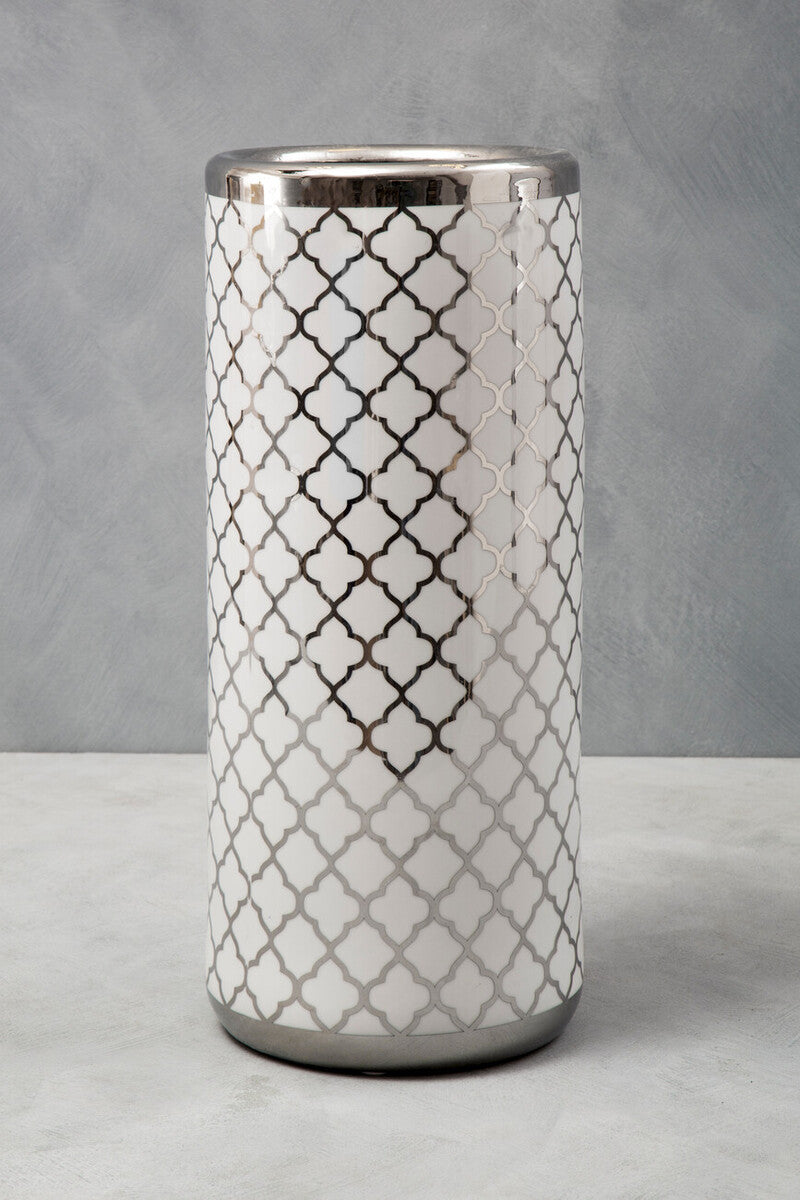 Orsina Ceramic Umbrella Stand – Silver and White Geometric Entryway Decor