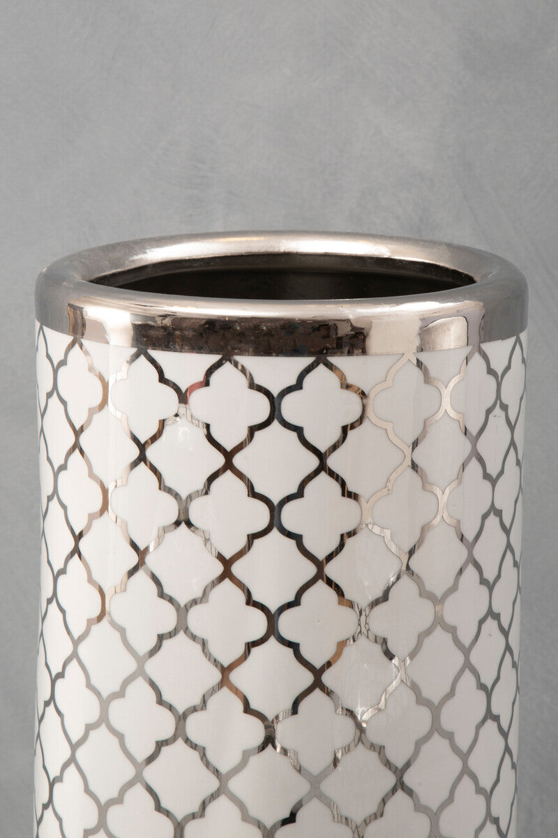 Orsina Ceramic Umbrella Stand – Silver and White Geometric Entryway Decor