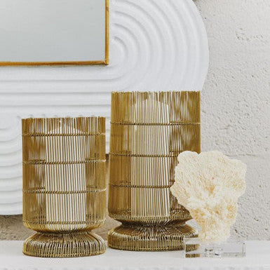 Orsina Martina Small Gold Wire Candle Holder | Textured Iron Cylinder