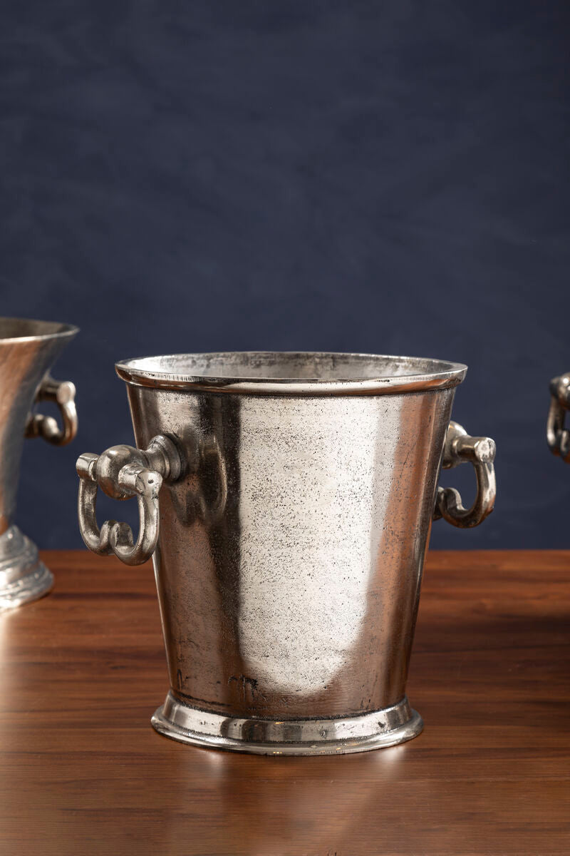 Orsina Antique Silver Wine Cooler – Rustic Distressed Metal Serveware