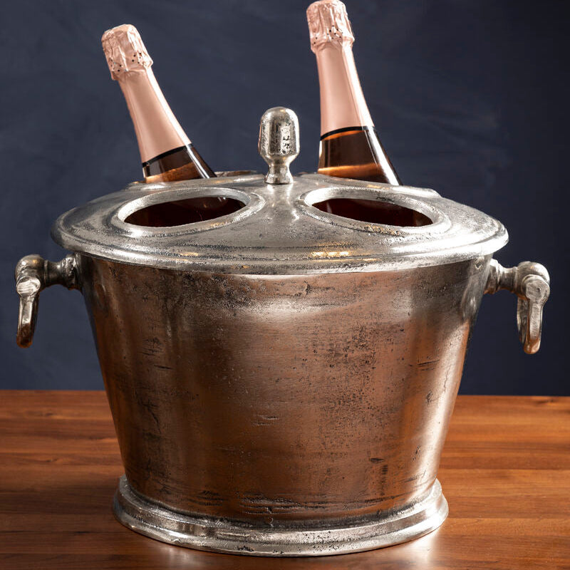 Orsina Antique Silver 4-Bottle Wine Cooler – Rustic Beverage Chiller
