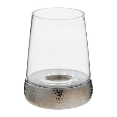 Orsina Martele Small Candle Holder – Hammered Nickel & Glass Hurricane