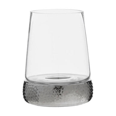 Orsina Martele Small Candle Holder – Hammered Nickel & Glass Hurricane