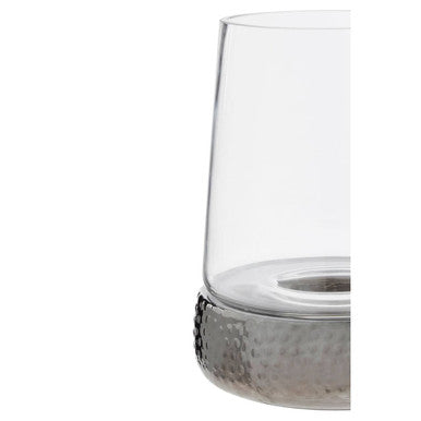 Orsina Martele Small Candle Holder – Hammered Nickel & Glass Hurricane