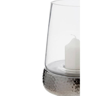 Orsina Martele Small Candle Holder – Hammered Nickel & Glass Hurricane