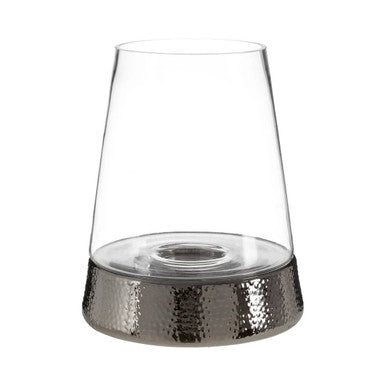 Orsina Martele Large Hurricane Candle Holder | Hammered Nickel & Glass
