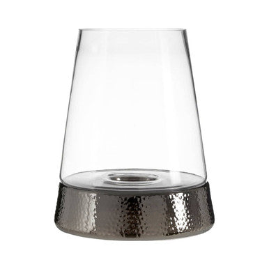 Orsina Martele Large Hurricane Candle Holder | Hammered Nickel & Glass