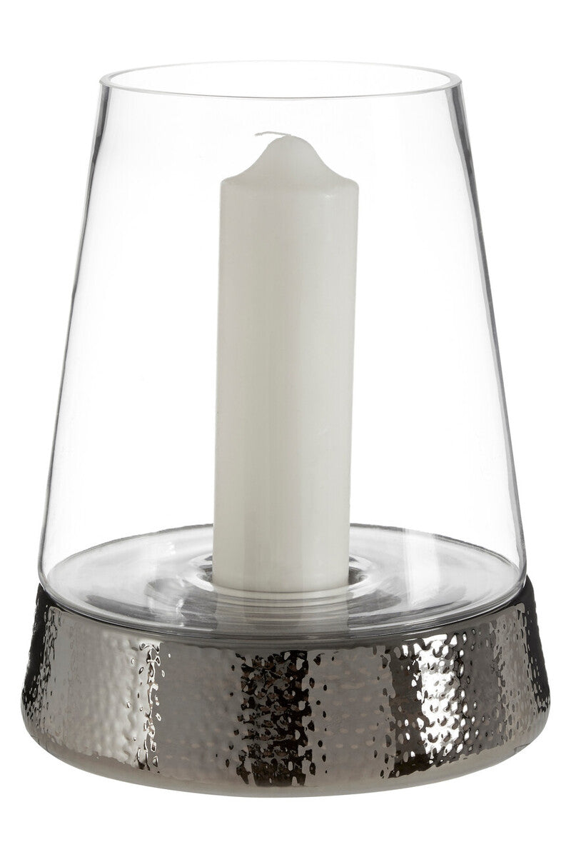 Orsina Martele Large Hurricane Candle Holder | Hammered Nickel & Glass