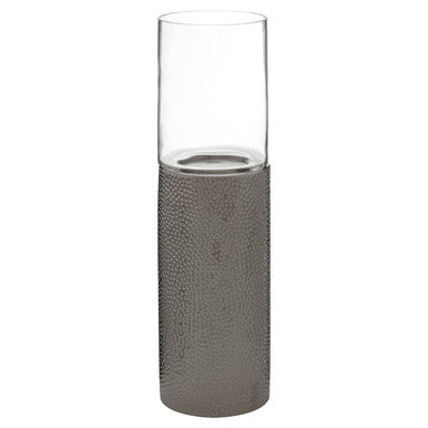 Orsina Martele Medium Pillar Candle Holder – Hammered Nickel Finish
