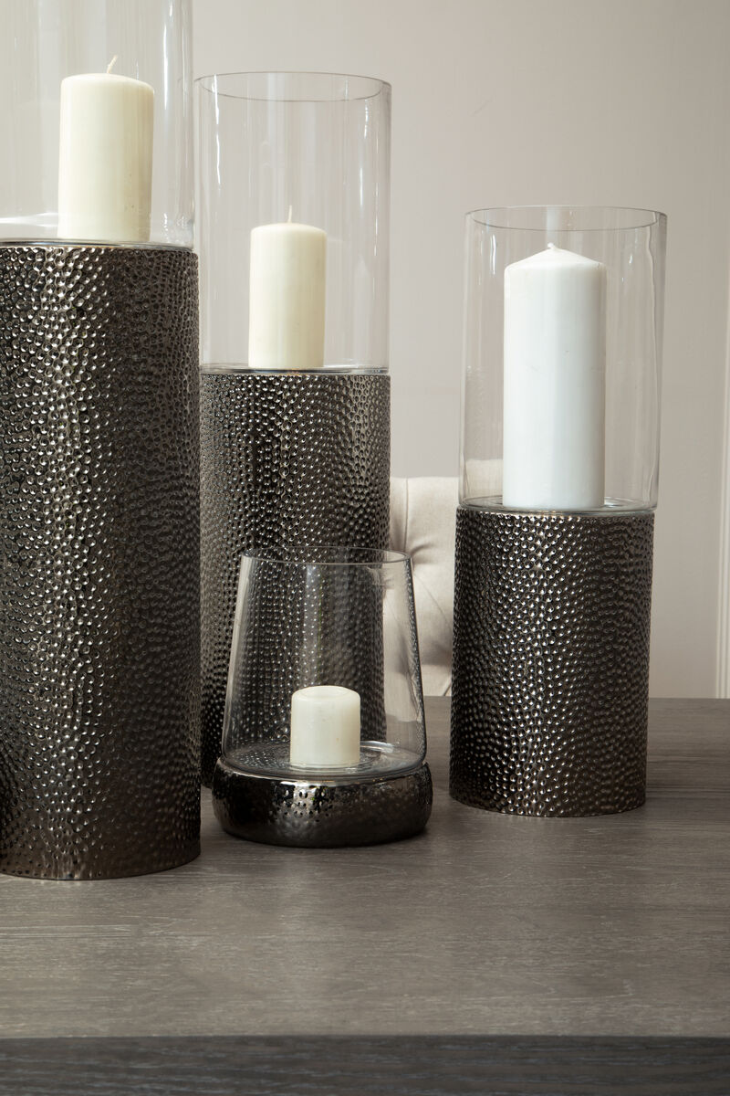 Orsina Martele Medium Pillar Candle Holder – Hammered Nickel Finish