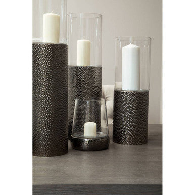 Orsina Martele Large Pillar Candle Holder | Hammered Nickel Metal