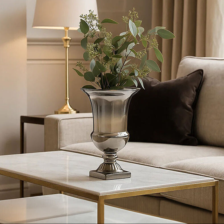 Orsina Alexa Ombre Fluted Glass Vase – Small Nickel to Clear Decor