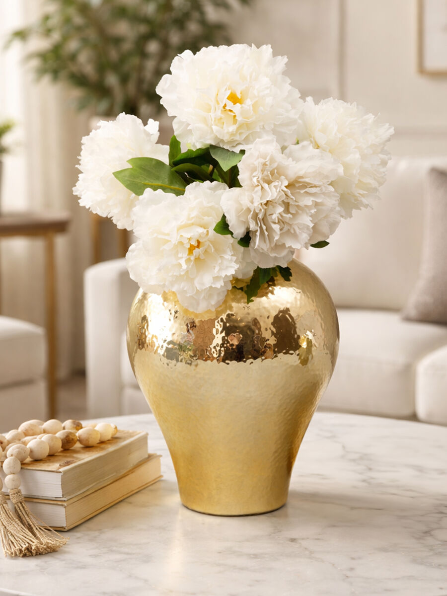 Orsina Nura Large Gold Ceramic Vase – Tall Meiping Inspired Decor