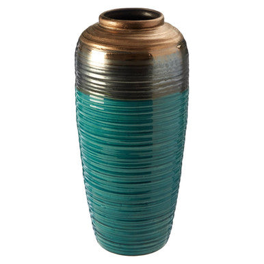 Orsina Capri Large Ribbed Ceramic Vase – Gold and Blue Gradient