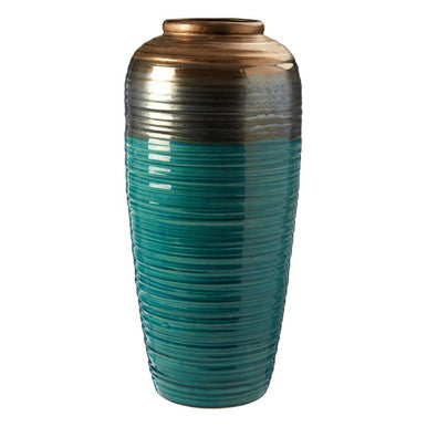 Orsina Capri Large Ribbed Ceramic Vase – Gold and Blue Gradient