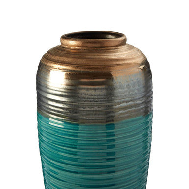 Orsina Capri Large Ribbed Ceramic Vase – Gold and Blue Gradient