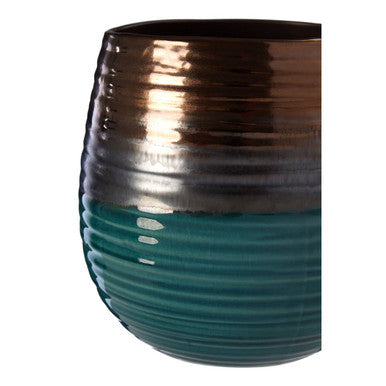 Orsina Capri Ceramic Planter – Gold and Blue Ribbed Decorative Pot