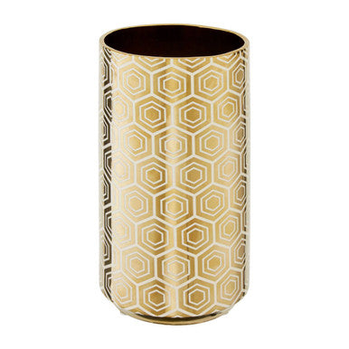 Orsina Hexa Large Ceramic Vase – Gold and Cream Geometric Centerpiece