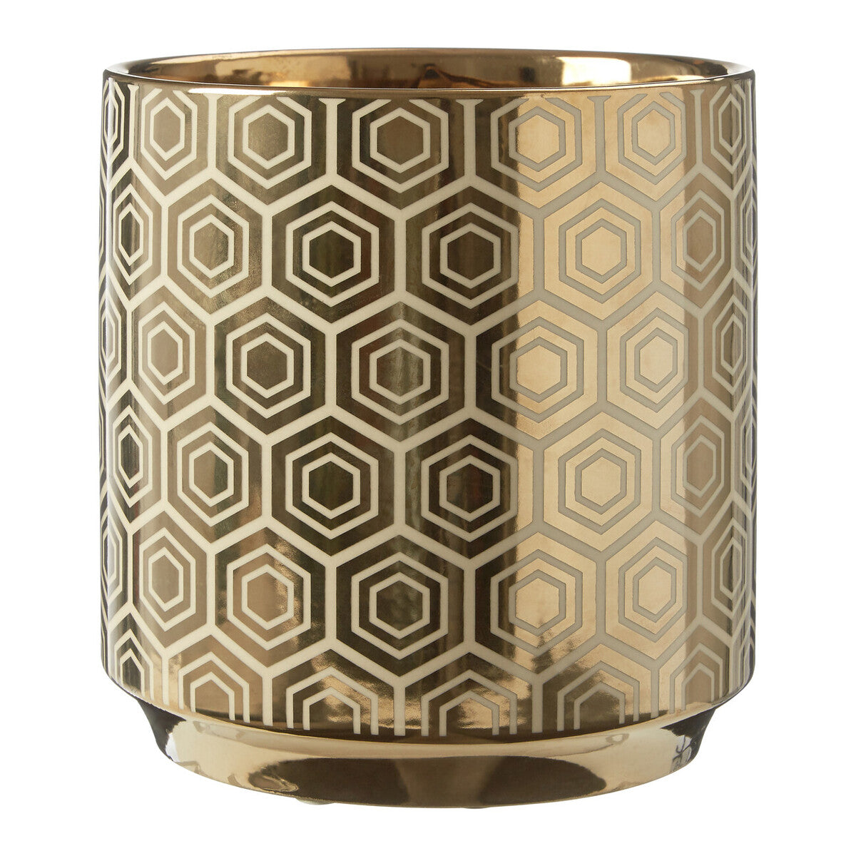 Orsina Hexa Small Gold and Cream Ceramic Planter | Geometric Pot