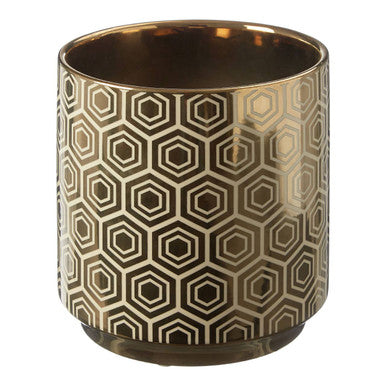 Orsina Hexa Small Gold and Cream Ceramic Planter | Geometric Pot