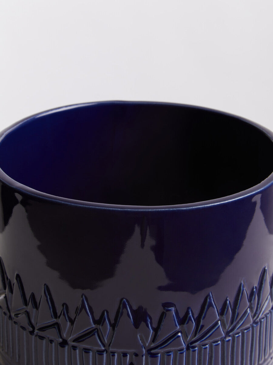 Orsina Petra Blue Ceramic Planter – Handcrafted Tribal Pattern Pot