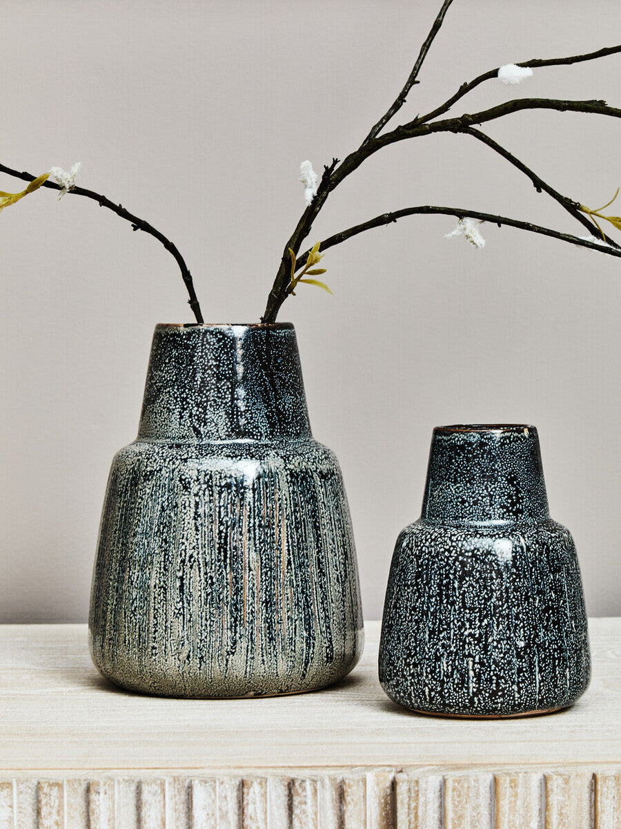 Orsina Kondo Large Ceramic Vase – Hand-Glazed Blue Speckled Decor