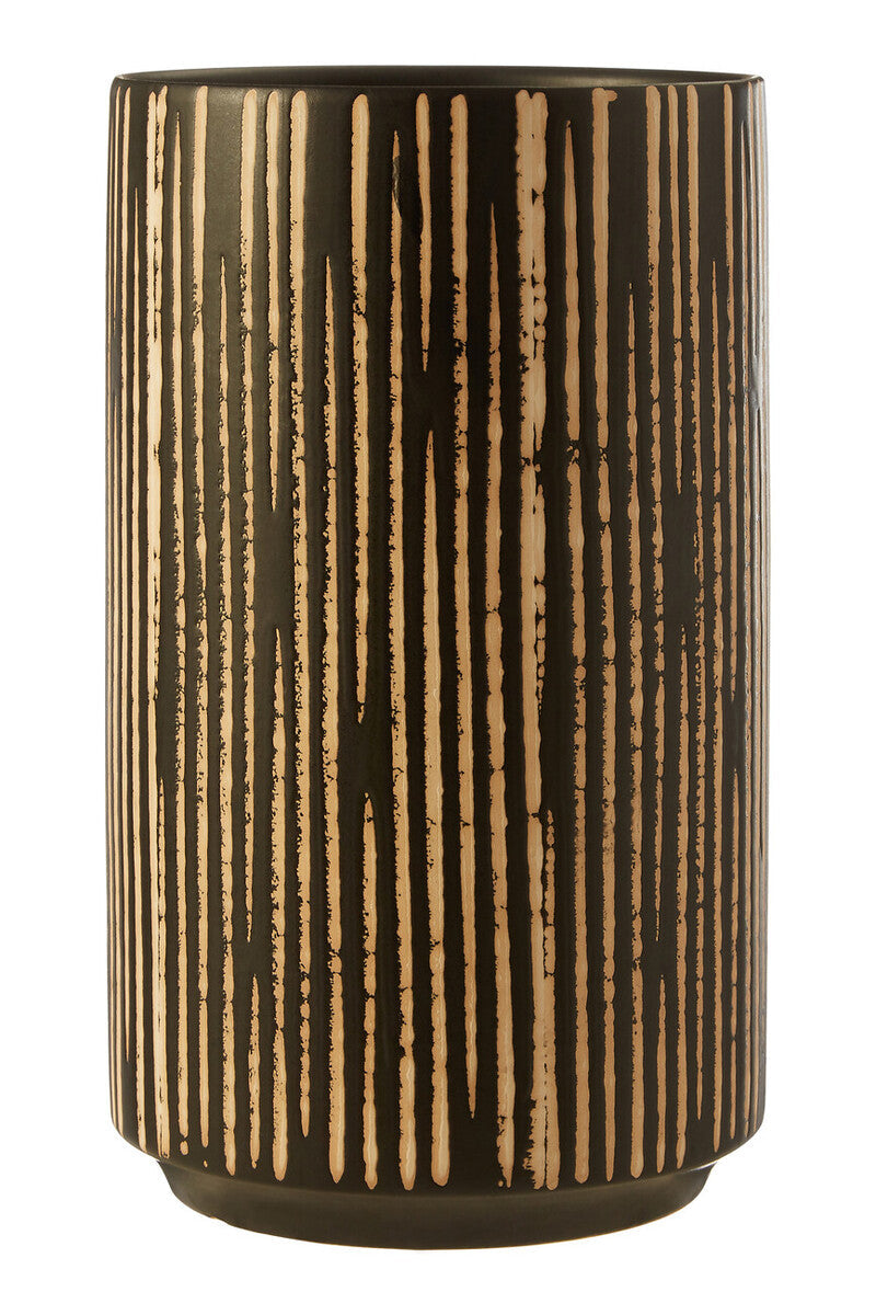 Orsina Kiso Large Tall Cylindrical Vase | Black and Cream Handcrafted