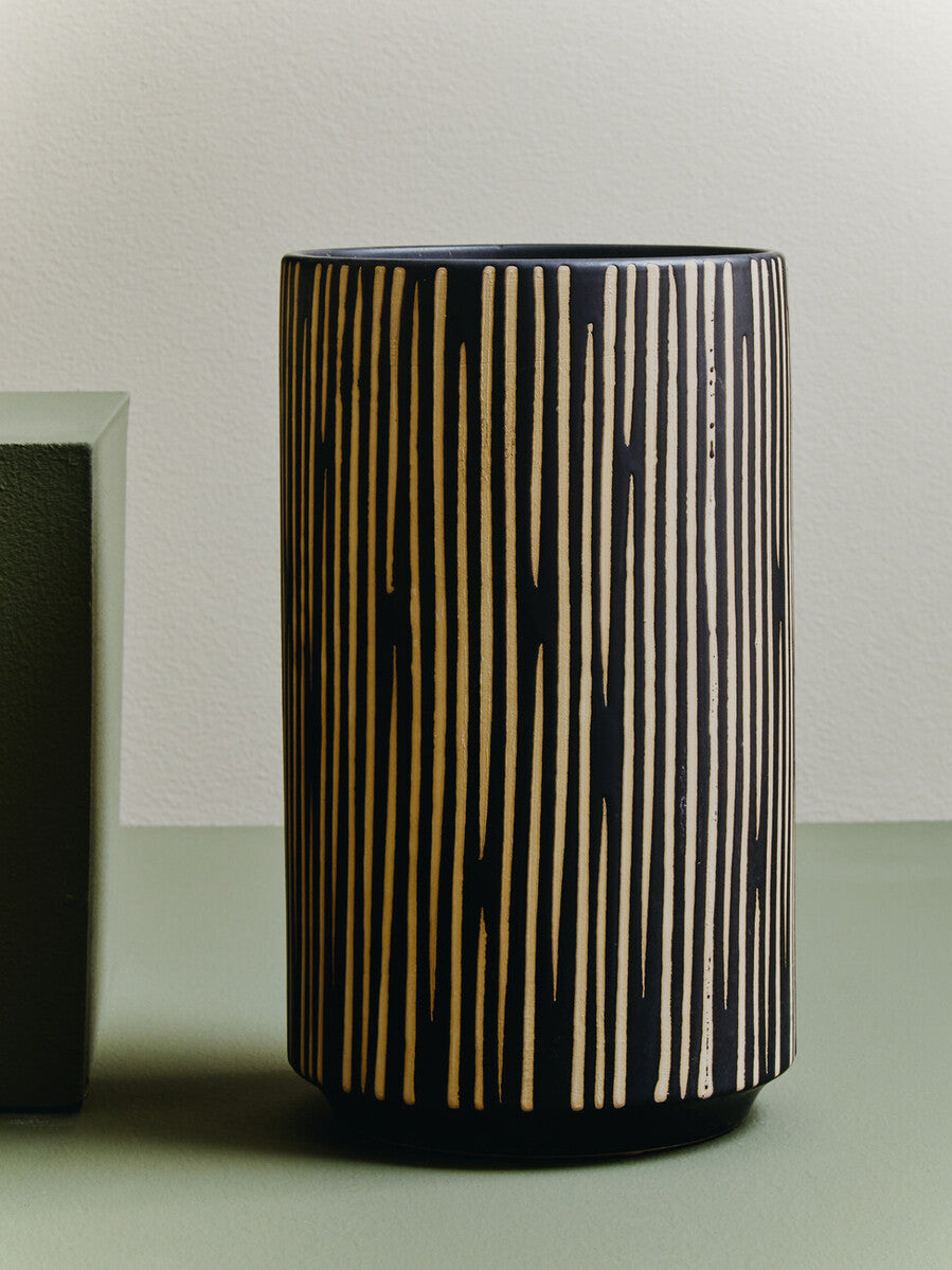 Orsina Kiso Large Tall Cylindrical Vase | Black and Cream Handcrafted
