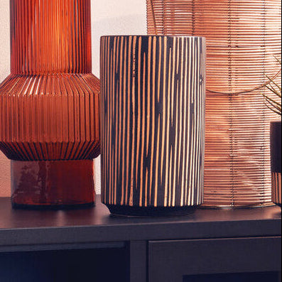 Orsina Kiso Large Tall Cylindrical Vase | Black and Cream Handcrafted