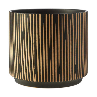 Orsina Kiso Small Ceramic Planter – Black and Cream Textured Vase
