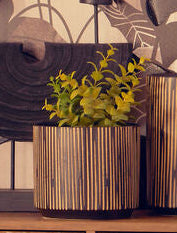 Orsina Kiso Small Ceramic Planter – Black and Cream Textured Vase