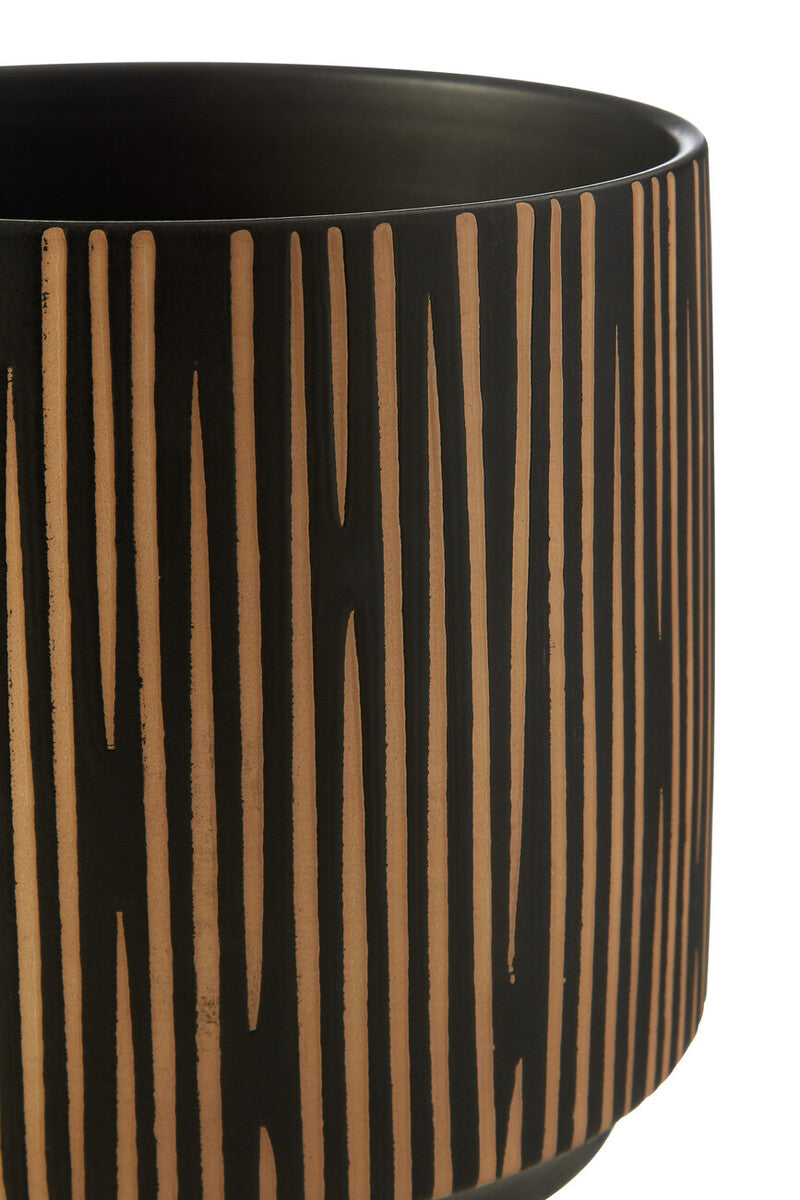 Orsina Kiso Small Ceramic Planter – Black and Cream Textured Vase