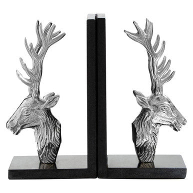 Orsina Kinsley Stag Bookends | Set of 2 Nickel and Black Marble
