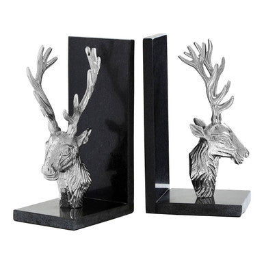 Orsina Kinsley Stag Bookends | Set of 2 Nickel and Black Marble