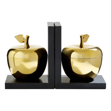 Orsina Kinsley Gold Apple Bookends with Storage - Set of 2 Black Accents