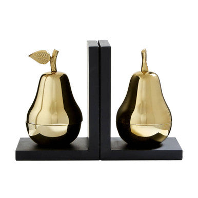 Orsina Kinsley Pear Bookends with Hidden Storage - Black and Gold, Set of 2