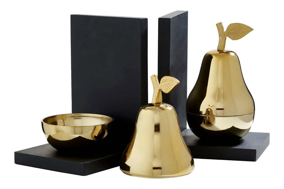 Orsina Kinsley Pear Bookends with Hidden Storage - Black and Gold, Set of 2
