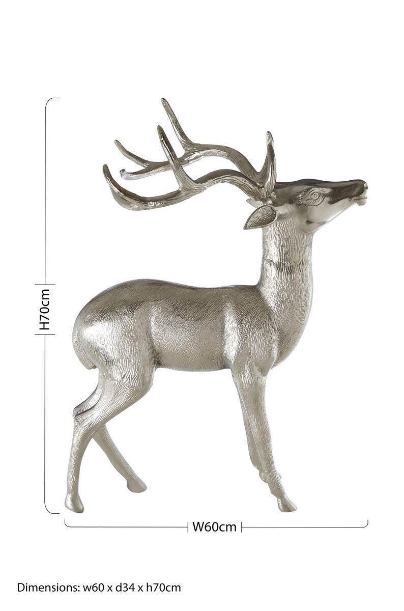 Orsina Large Floor Standing Stag Sculpture | Polished Nickel Aluminium