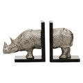 Orsina Rhino Bookends – Set of 2 Decorative Silver and Black Sculptures
