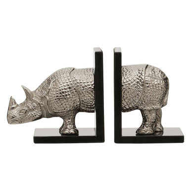 Orsina Rhino Bookends – Set of 2 Decorative Silver and Black Sculptures