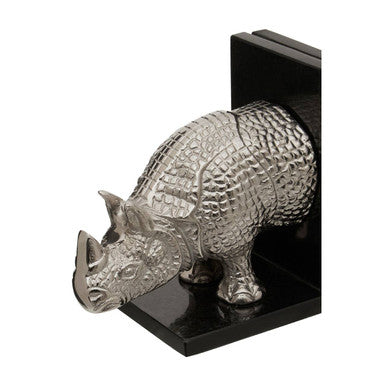 Orsina Rhino Bookends – Set of 2 Decorative Silver and Black Sculptures