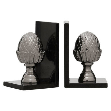 Orsina Kinsley Acorn Bookends | Silver & Black Marble Set of 2