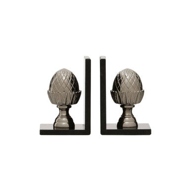 Orsina Kinsley Acorn Bookends | Silver & Black Marble Set of 2