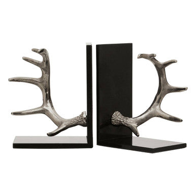 Orsina Antler Bookends – Set of 2 Modern Silver and Black Shelf Decor