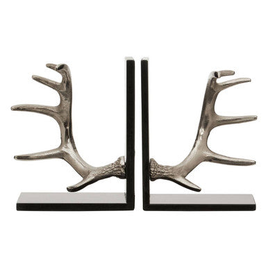 Orsina Antler Bookends – Set of 2 Modern Silver and Black Shelf Decor