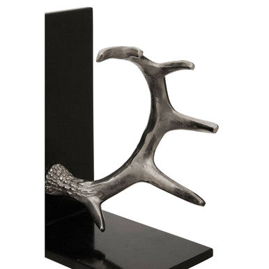 Orsina Antler Bookends – Set of 2 Modern Silver and Black Shelf Decor
