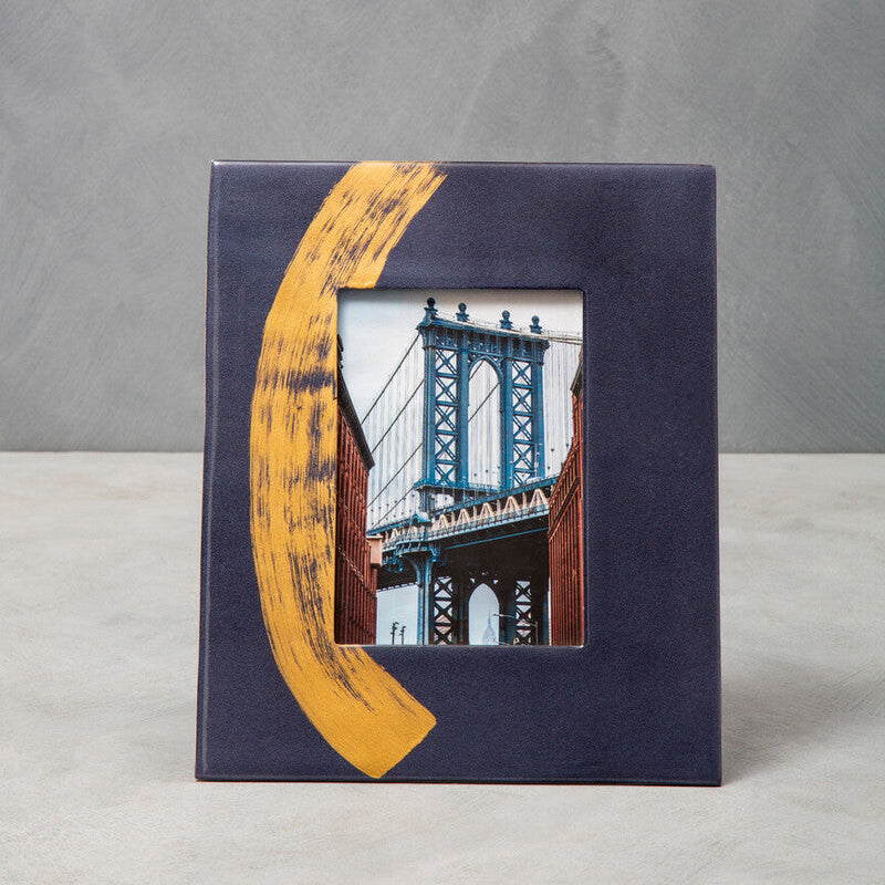Orsina Alma Blue and Gold 5x7 Metal Photo Frame – Modern Tabletop Decor