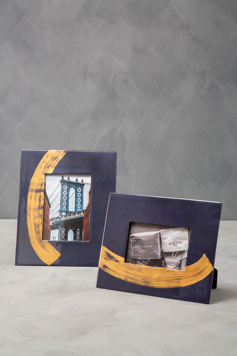 Orsina Alma Blue and Gold 5x7 Metal Photo Frame – Modern Tabletop Decor