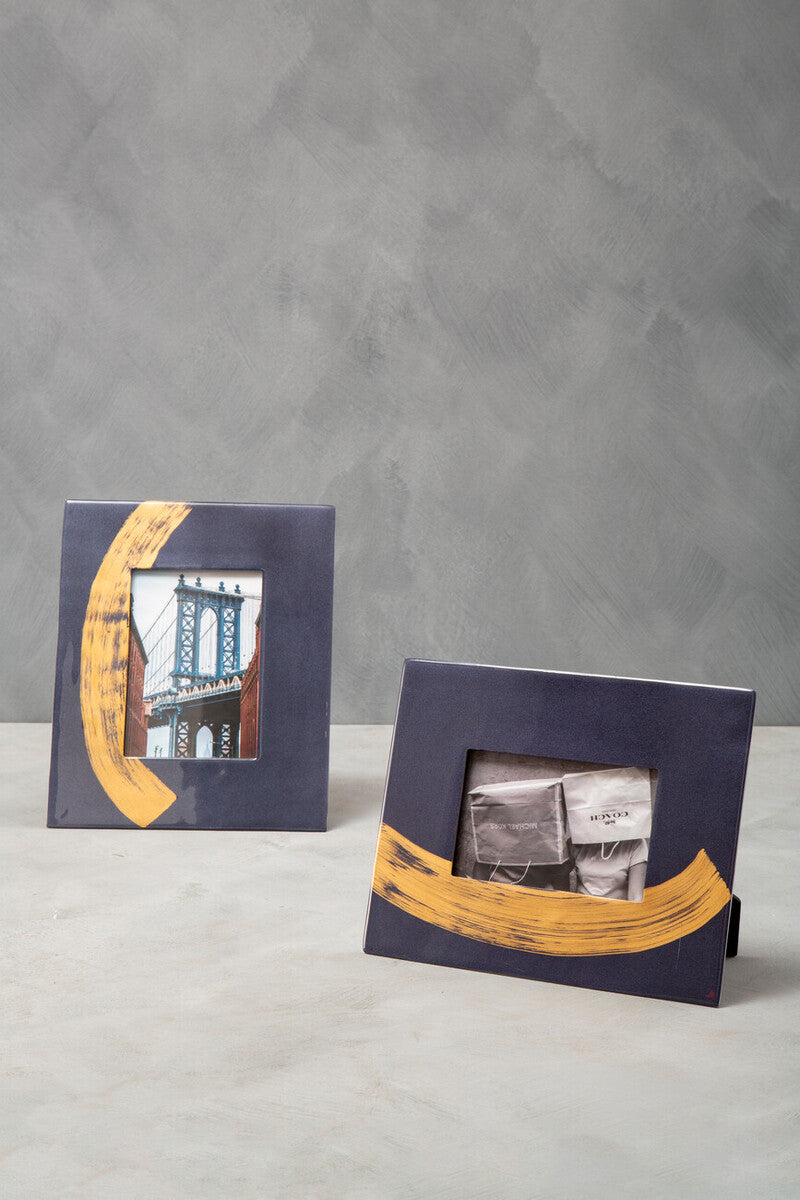 Orsina Alma Blue and Gold 5x7 Metal Photo Frame – Modern Tabletop Decor