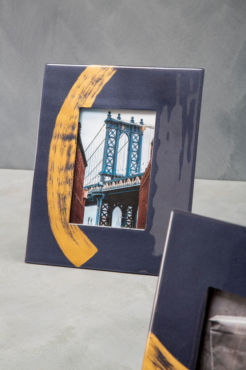 Orsina Alma Blue and Gold 5x7 Metal Photo Frame – Modern Tabletop Decor